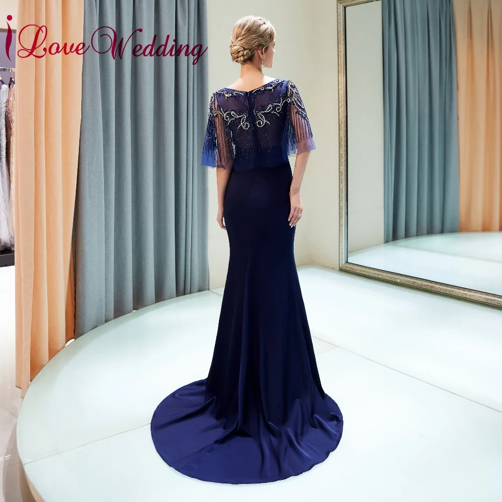 ILoveWedding овальным воротником тяжелый с бисером темно-синее спандекс Русалка