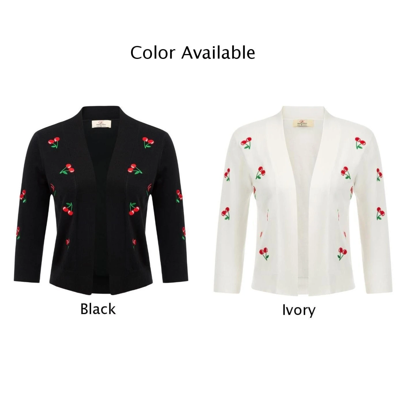 Ladies Cardigan 3/4 sleeve Knitted Casual Formal Office Party Womens Cropped Embroidery Cherries print Fashion | Женская одежда