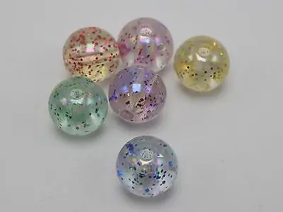 

30 Mixed Transparent Color with Glitter inside Acrylic Smooth Round Beads 16mm