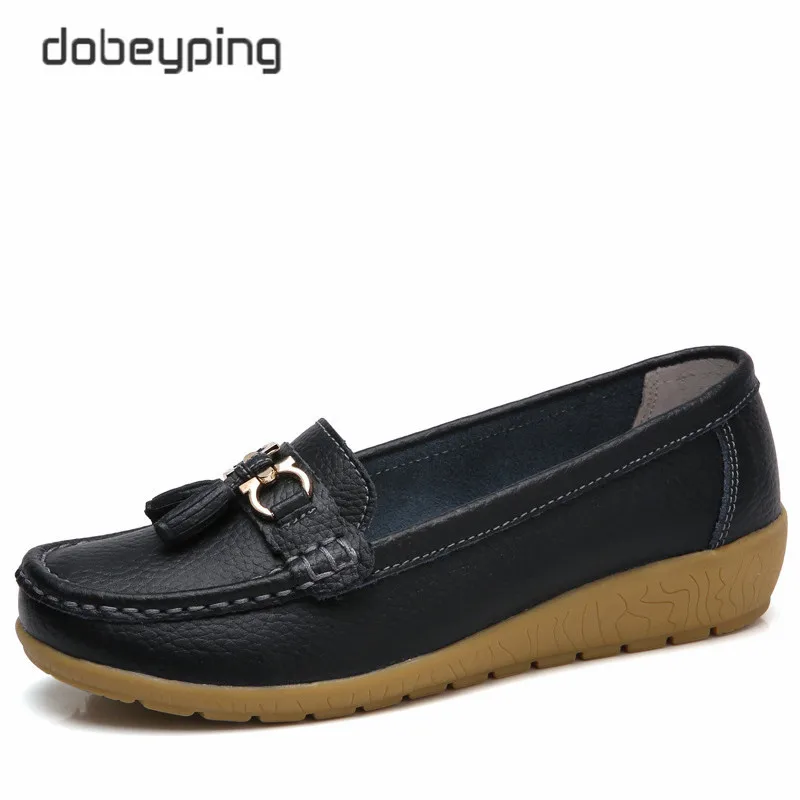 Dobeyping/ г.; весенне-Осенняя обувь; женская обувь из коровьей кожи на плоской подошве; женские лоферы без шнуровки; женские мокасины; большие размеры 35-41 - Цвет: Black