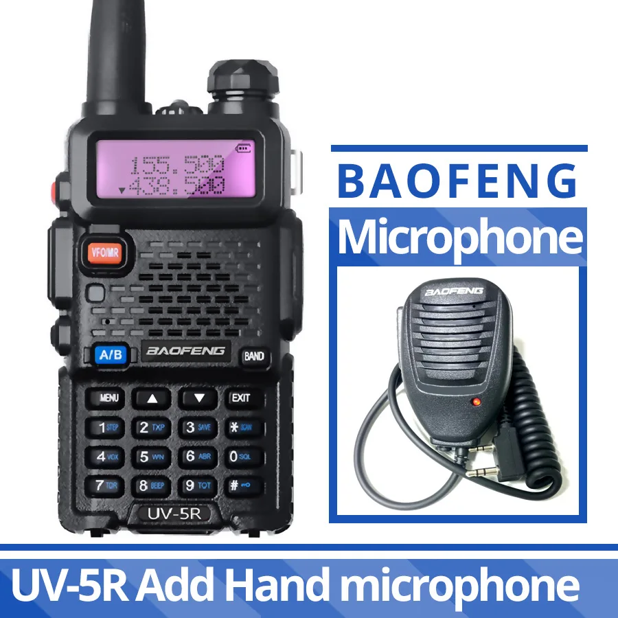 5R Add Microphone Портативная рация Baofeng UV-5R Двухдиапазонная UV 5R портативная CB радио UHF VHF портативная UV 5R двухсторонняя радио для охотничьей радиостанции - Цвет: 5R Add Microphone