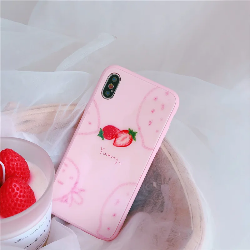 Kawaii японский клубничный чехол для телефона с надписью iPhone 6 Puls 6S 7 8 X XS MAX XR