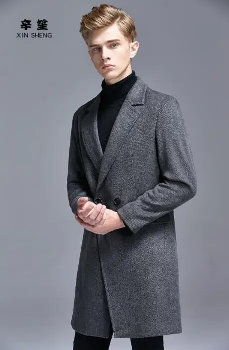 

Autumn winter casual woolen coat men trench coats long sleeves overcoat suits mens cashmere coat casaco masculino england grey