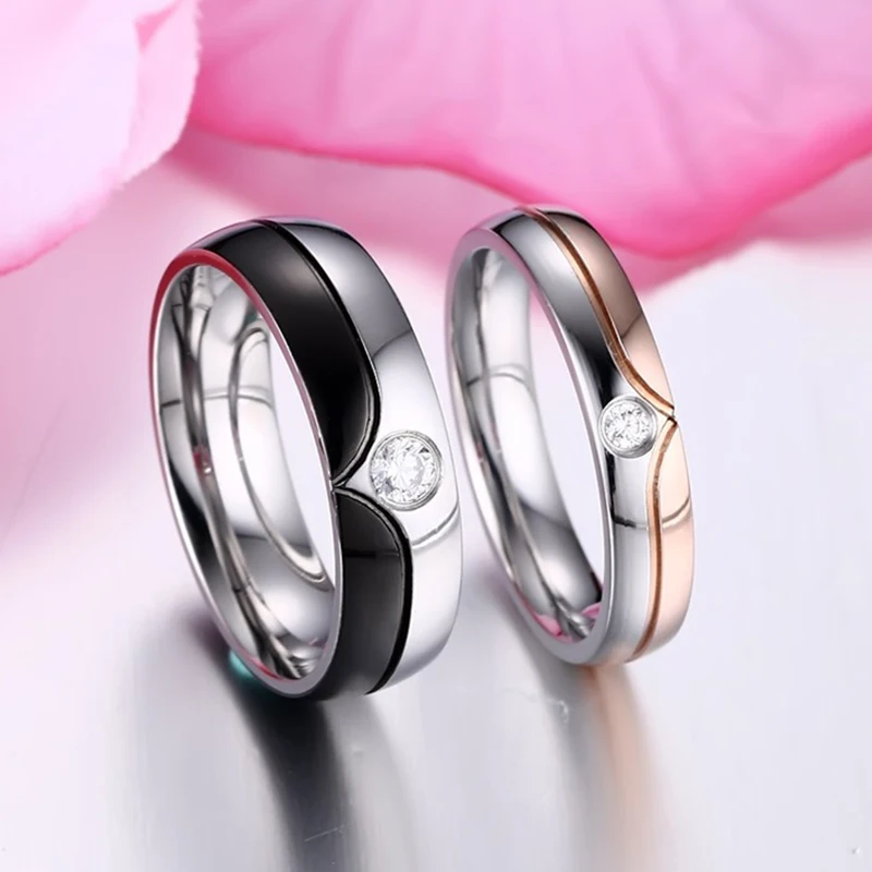 Romantic Wedding Couple Rings for Men Women Stainless Steel Stone Engagement Anniversary Lovers Ring VR307 | Украшения и