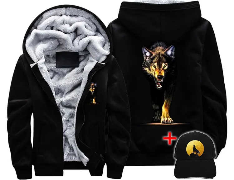 Veste loup Мужская wo Мужская теплая Толстая куртка, зимняя теплая куртка с волком, потрясающая крутая уличная бархатная толстовка, топ с капюшоном