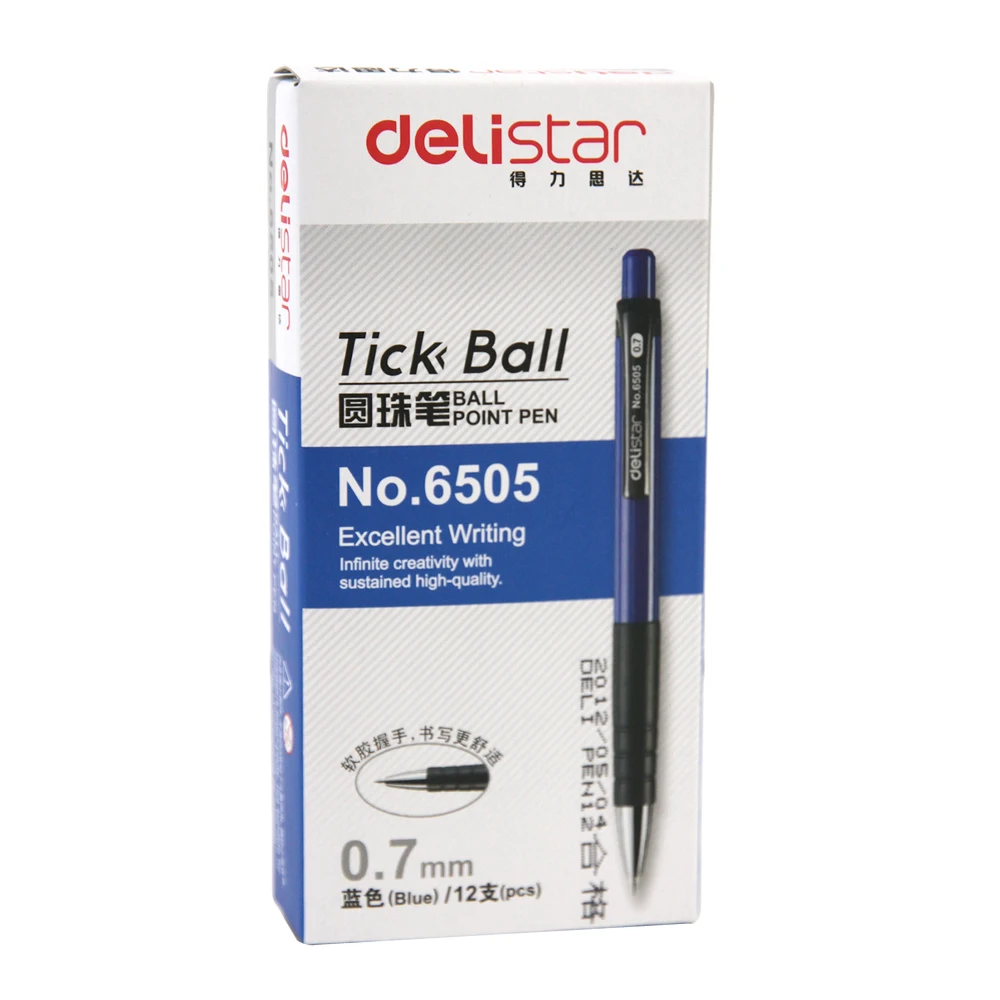 

36PCS BOKU DELI 6505 Press Ballpoint Pen 0.7mm Blue Press Ballpoint Pen