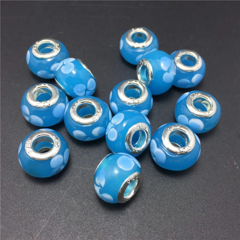 1 шт. европейские романтические стеклянные бусины небесно голубого цвета с