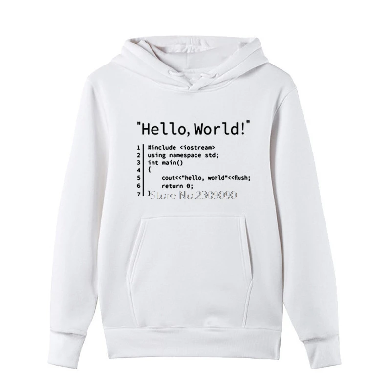 Свитшот мужской с надписью Hello World Модный хлопковый худи флисовой подкладкой в