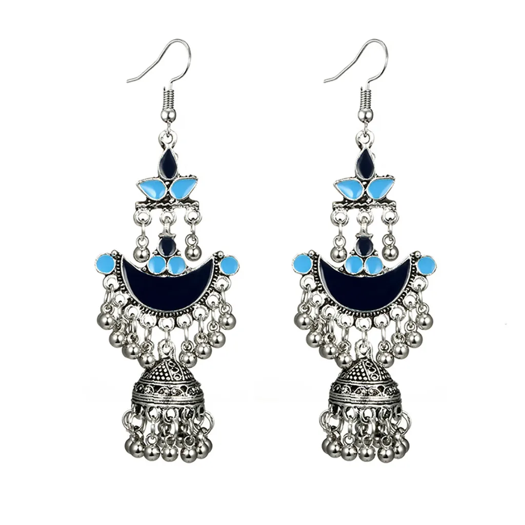 Индийские ювелирные изделия Длинные маленькие колокольчики с кисточками серьги