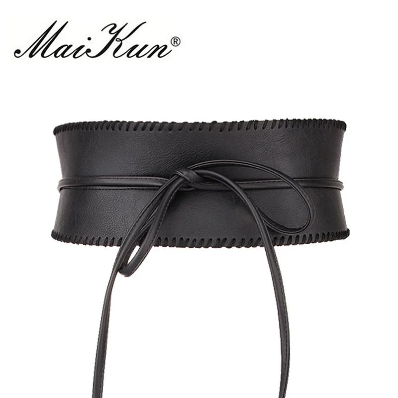 

Maikun Wide Belts for Women Obi Style Fashion Self Tie Bowknot Female Strap PU Leather Women Belt