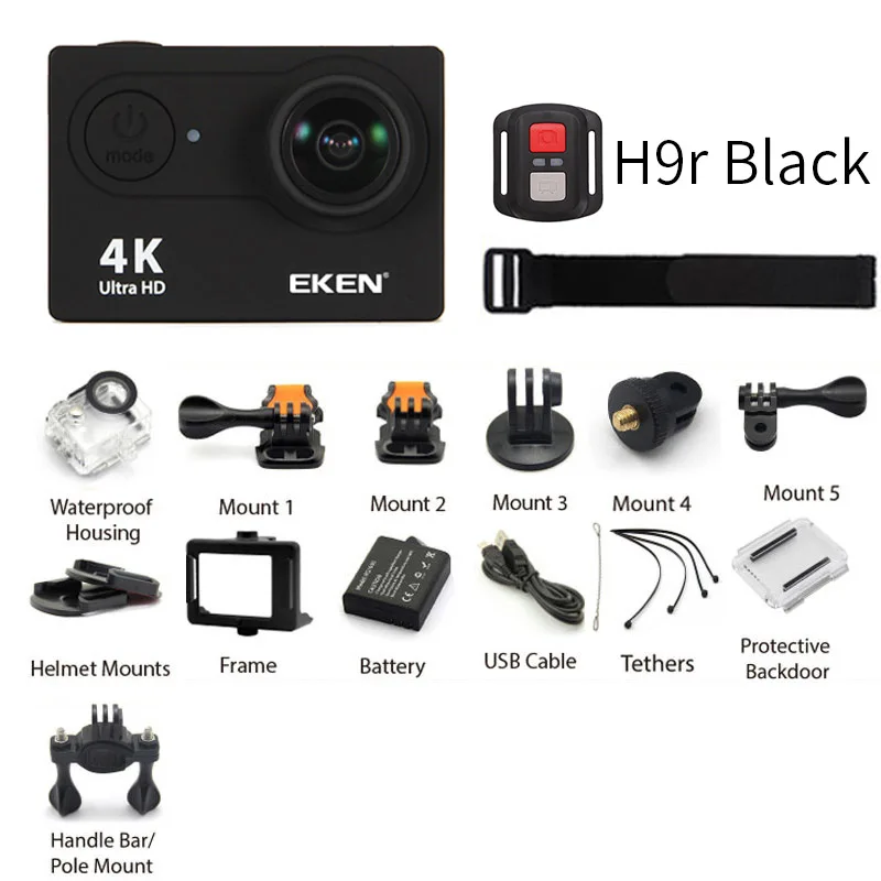 h9r Black Экшн-камера eken H9 H9R wifi 4 K/30FPS 1080 p/60fps 720 P/120FPS Ultra HD мини-камера для подводной съемки Водонепроницаемая спортивная видеокамера - Цвет: h9r Black