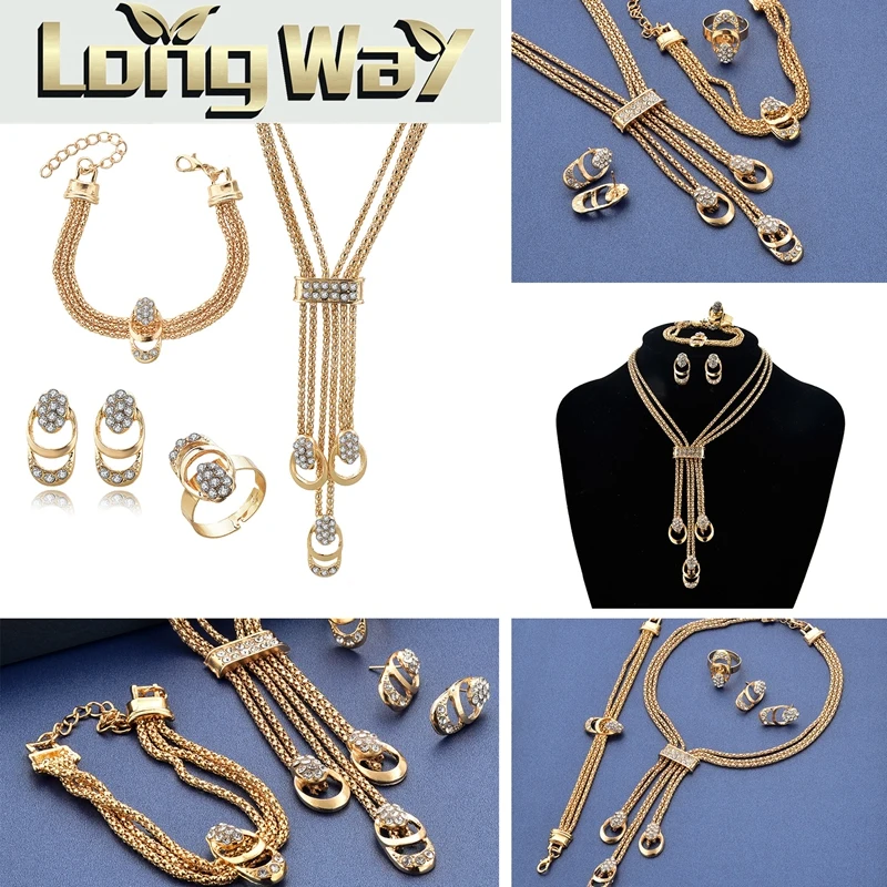 Szelam Hot Sale Gold Bracelets Rings Earrings Necklaces Rhinestone Jewelry Set For Women SET190009 | Украшения и аксессуары