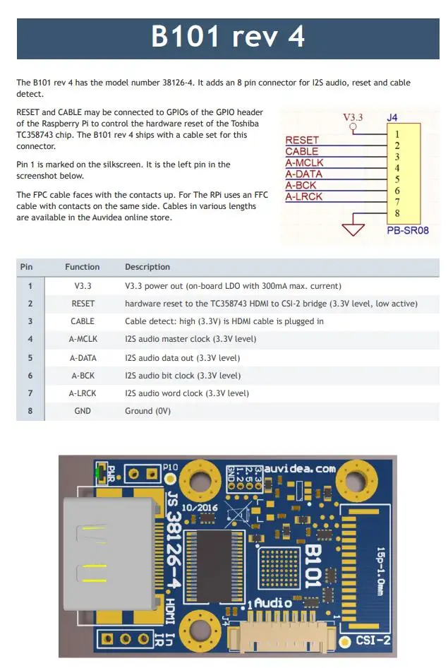 1 шт. x B101 HDMI к CSI-2 мостовой модуль с 15 pin FFC кабелем 38126-4(rev 4 с IPS аудио
