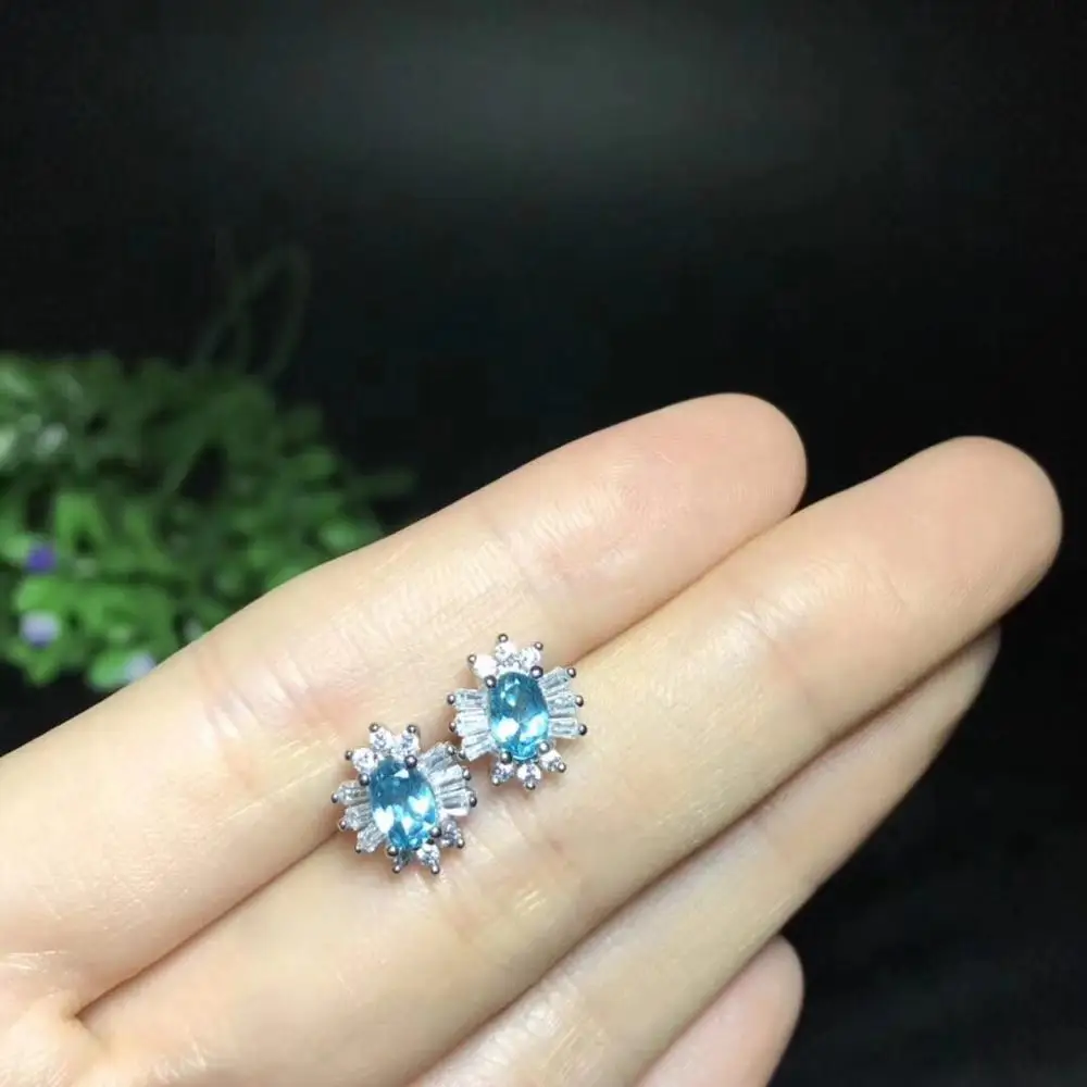 platinum plating Модные натуральные серьги с голубым топазом натуральные Серьги с драгоценными камнями бантик круглый 925 Серебряные женские свадебные серьги, ювелирные изделия - Цвет камня: platinum plating
