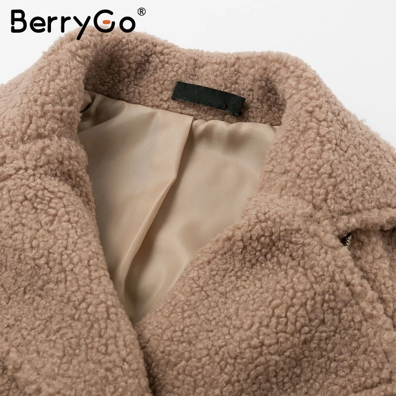 Женская меховая куртка BerryGo осенняя на молнии с отложным воротником 2019|Женские