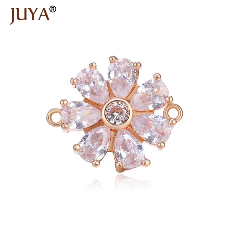 rose gold Блестящие циркониевые кристаллы цветок Шарм Подвески для изготовления ювелирных изделий Аксессуары Подвески DIY браслеты серьги ожерелья - Окраска металла: rose gold