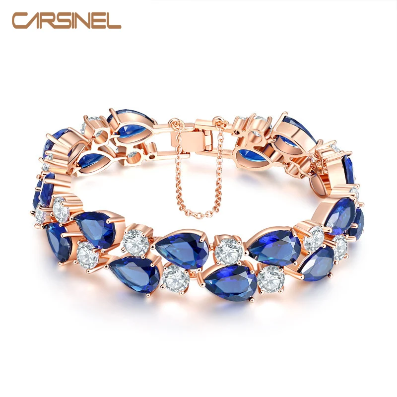 CARSINEL Новый трендовый свадебный браслет с голубым кубическим цирконием для