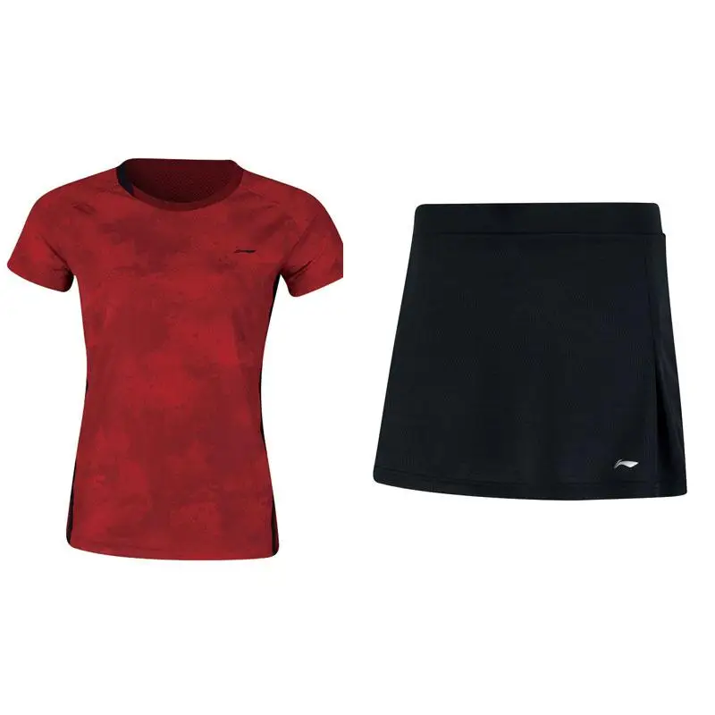 Li-Ning, женские комплекты для соревнований по бадминтону, футболки+ юбки, костюмы, дышащий спортивный комплект с сухой подкладкой, AATN012 COND18 - Цвет: AATN012-3H