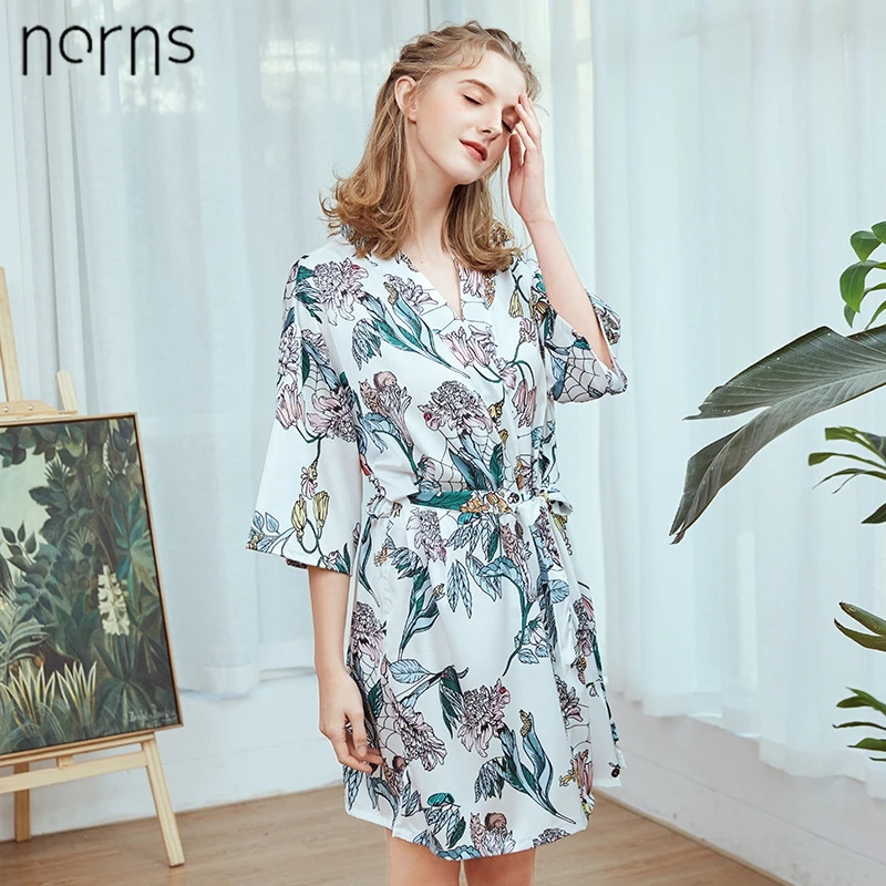 Norns шелковое сатиновое Короткое Кимоно с цветочным принтом завышенной талией