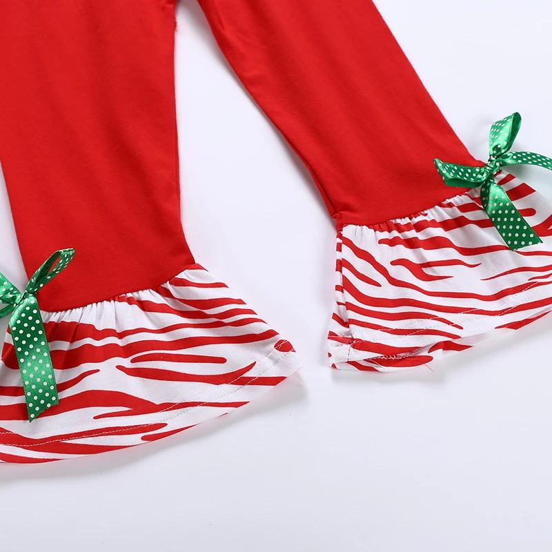 

SOSOCOER Christmas Girl Clothes Set Santa Claus Long Sleeve Tops+Bow Flare Pants 2pcs Cartoon Cute Kids Baby Outfits Gifts