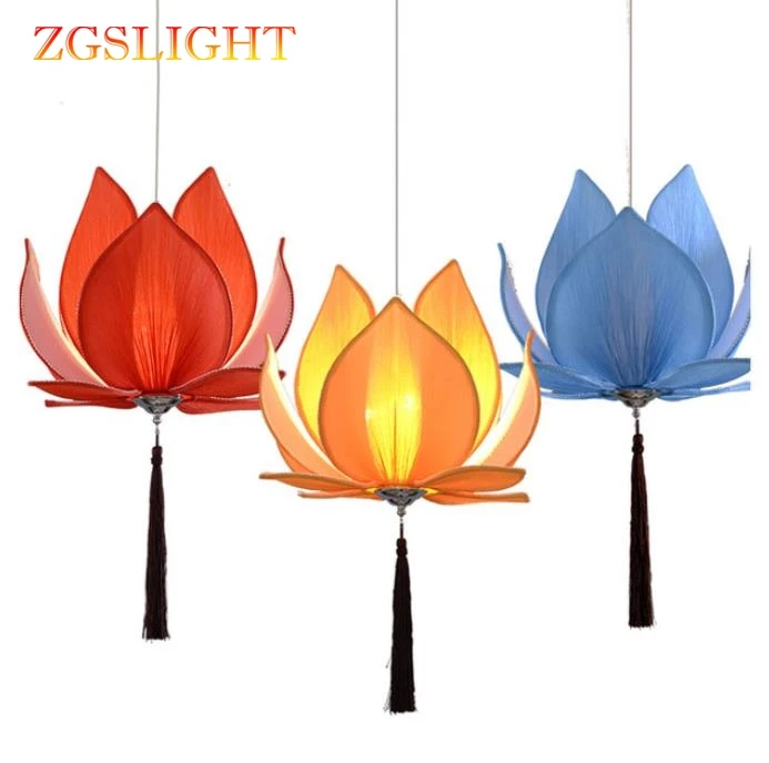 

New Chinese Fabric Zen Chandelier Chandelier Classical Lotus Lamp Temple Hall Living Room Restaurant Lighting