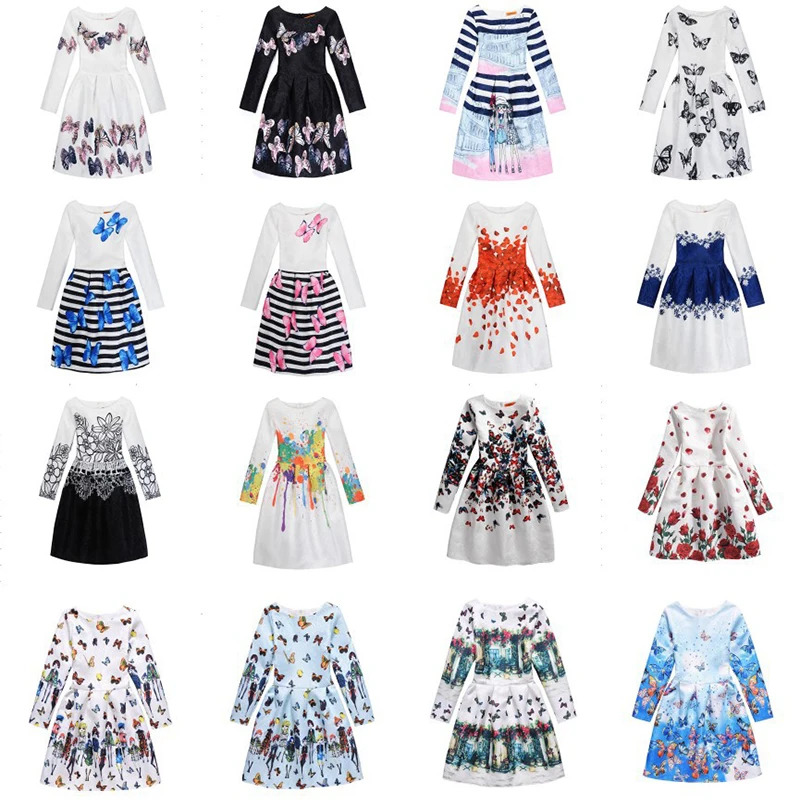 Amuybeen 2018 New Girl Clothing Print Dress Long Sleeve Princess Floral Baby Girls Dresses Party Children Clothes Vestido 11 12 | Детская