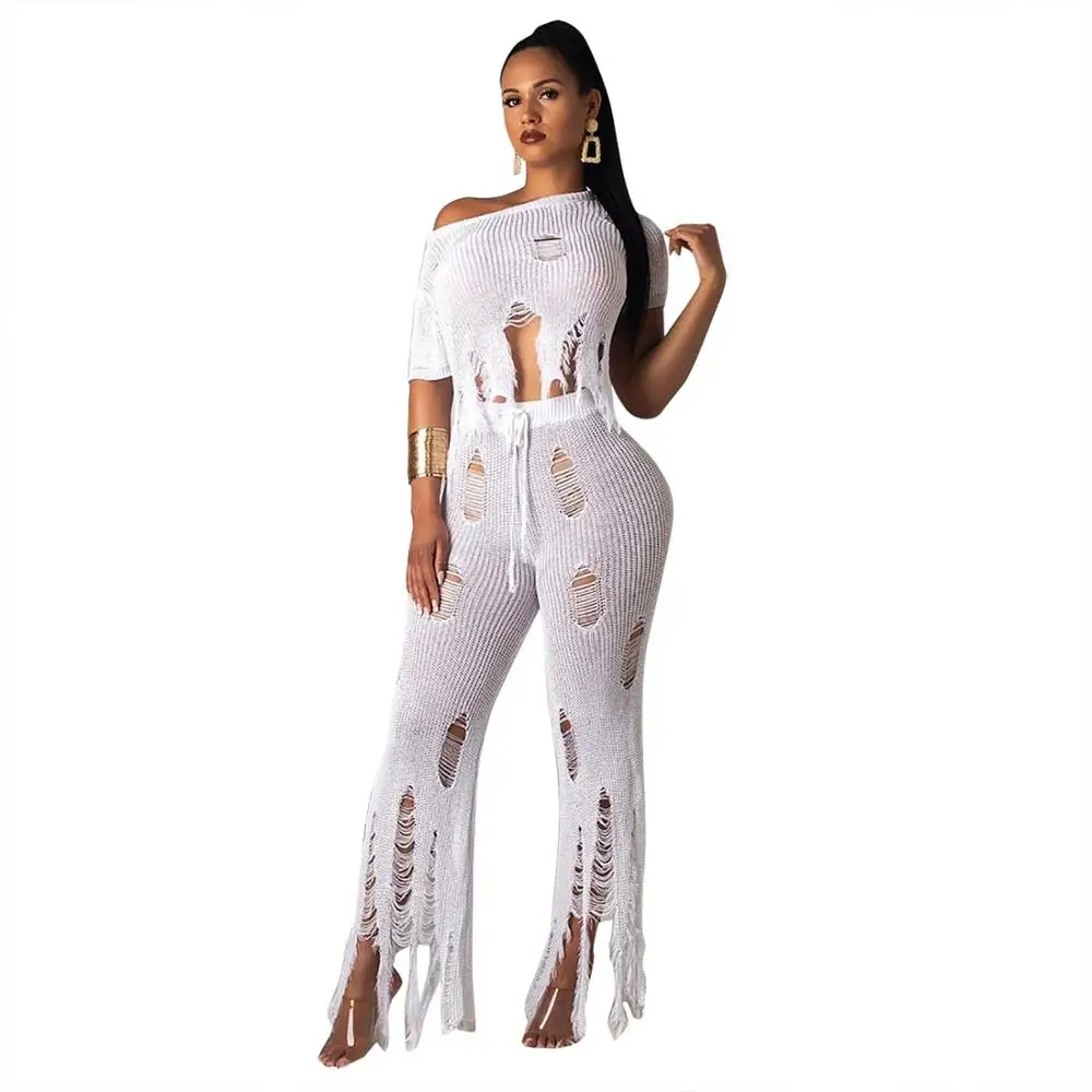 Женский трикотажный комплект из 2 предметов с вырезами и кисточками | Женская