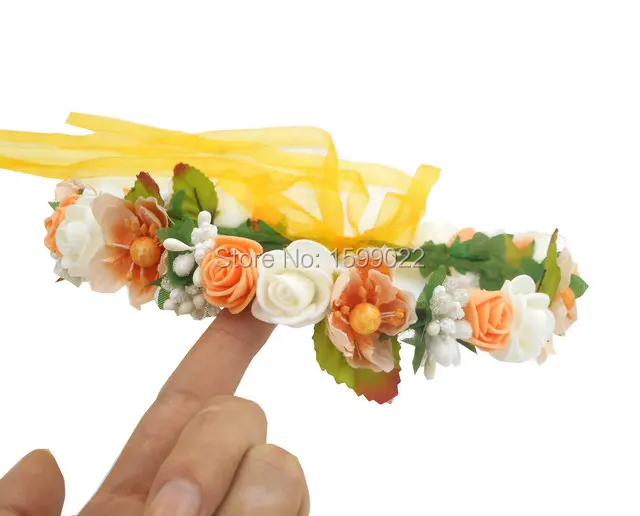 

Orange Flower Headband Cherry Blossom Foam Rose Floral Hair Crown Ladies Headwear Harvest Wedding Decoration Halloween Headpiece