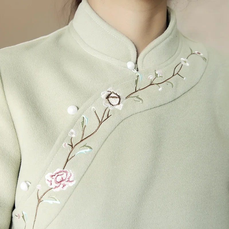 Женское элегантное пальто с цветочной вышивкой и длинным рукавом куртка в