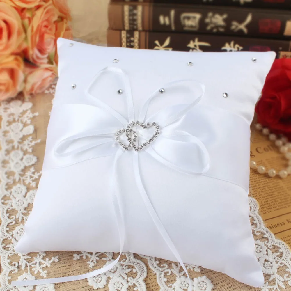 OurWarm 20cm Wedding Pillow Cushion Ring Double Heart Ring Rhinestone Pillows Baptism Wedding Birthday Party Favors Decoration