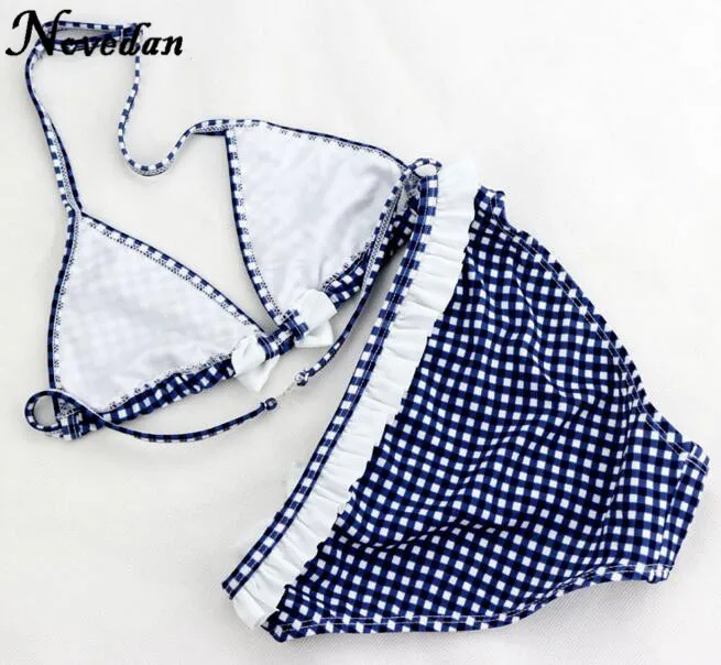 2017 г. комплект бикини для девочек подростков Детский милый клетчатый купальник с