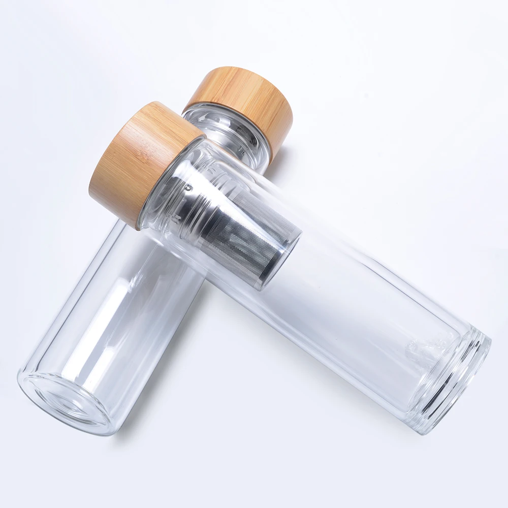 500 мл крышки из бамбука BPA бесплатно стеклянная бутылка для воды с infuser|Другие