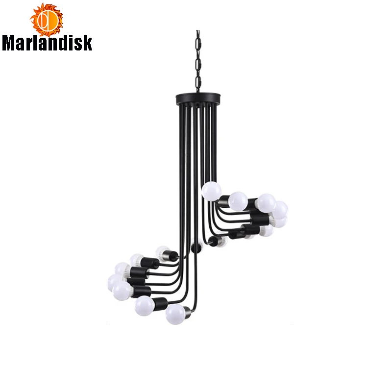 

Vintage Retro Black E27 Holder 16 Heads Stairs Stairway Pendant Light Dining Room Cafes Coffee Shop Hotel Hall Pendant Light