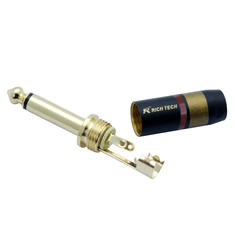 

50pcs/25pairs Mono 2Poles 1/4" Jack 6.35mm Audio Connector Soldering Gold Plated 6.5mm Plug + Luxury Copper Shell Black Color