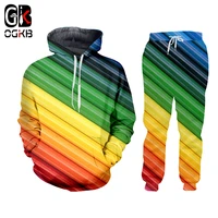 ogkb 2019 new menwomens colorful stripes 3d print fashion tracksuits crewneck hip hop sweatshirt and pants 2 pcs set hoodies