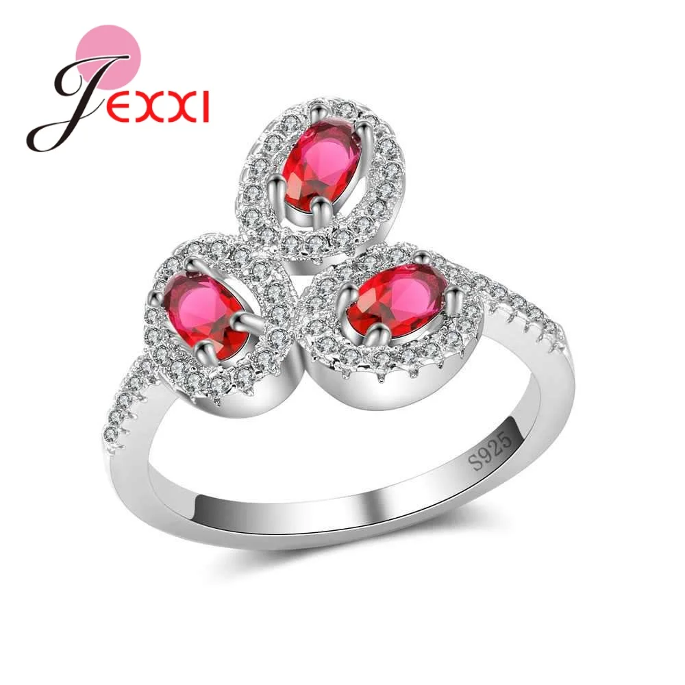 

High Quality Three Oval Shiny Crystal Stones Design 925 Sterling Silver Band Rings Accessories For Women Bridal Wedd