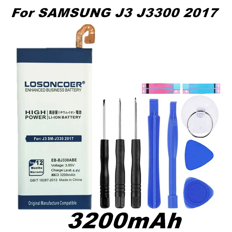 Аккумулятор LOSONCOER 3200 мач для Samsung GALAXY J3 2017 EB BJ330ABE J330F J3300 Edition|Аккумуляторы