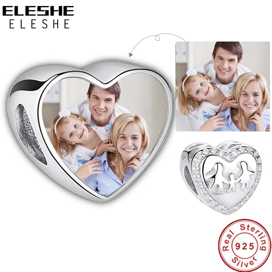 ELESHE Love is Семья 925 пробы серебряные изготовленные на заказ фото сердце