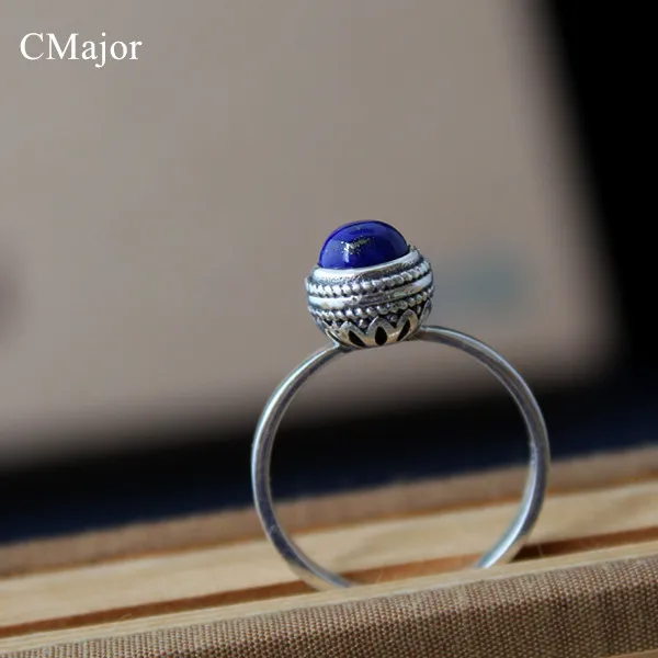 

CMajor 925 sterling silver jewelry elegant classical style natural lapis lazuli rings for women best friend gift