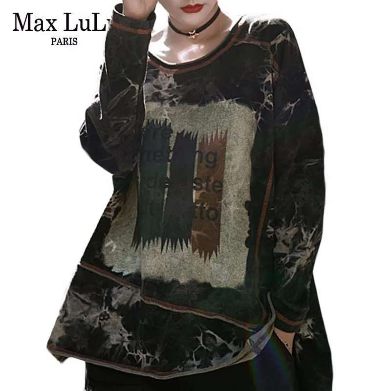 Max LuLu Весенняя мода корейские женские камуфляжные Топы женские панк длинные футболки Harajuku уличная женская футболка большого размера - Цвет: Черный