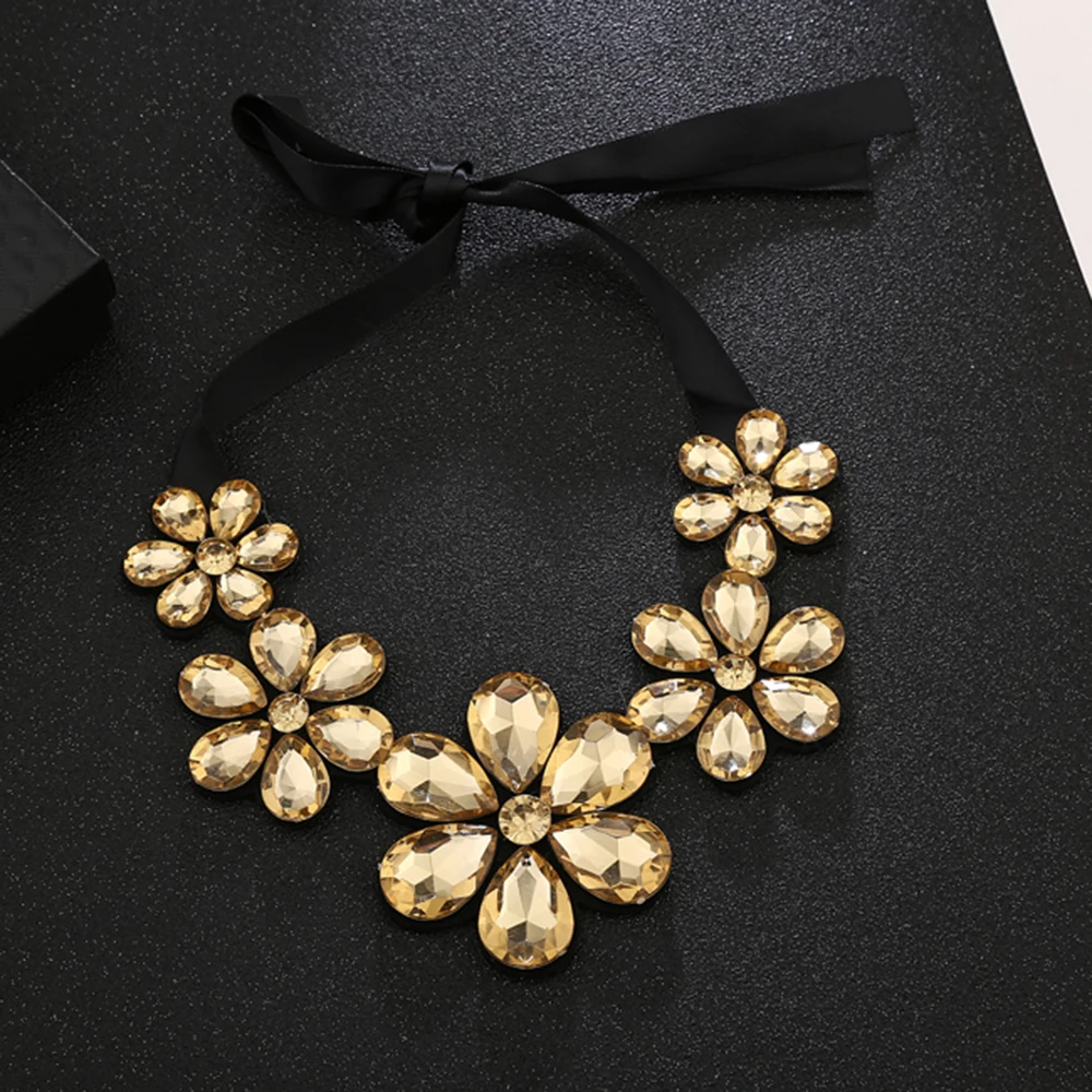 Новый дизайн элегантного украшения - большой кристаллический цветок камелии на ленте для женщин - ожерелье-чокер XY-N116.