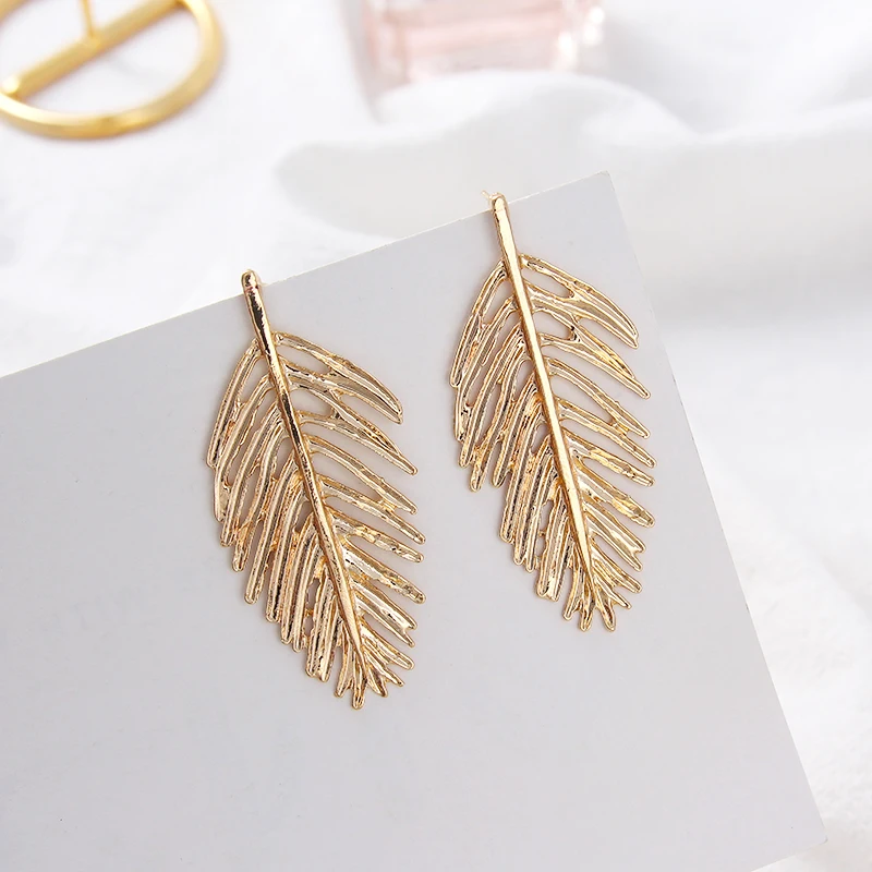 AE-CANFLY European Trendy Metal Leaf Crystal Flower Geometric Drop Earrings Female Dangle Statement for Women | Украшения и