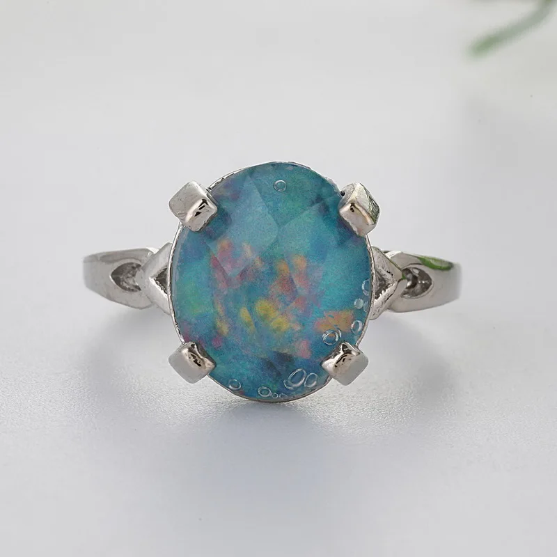 Blue Ring Обручальное кольцо с голубым опалом, обручальное кольцо с камнем, овальное серебряное кольцо для женщин, минималистичное ювелирное изделие Anillos Mujer F5X751 - Цвет основного камня: Blue Ring
