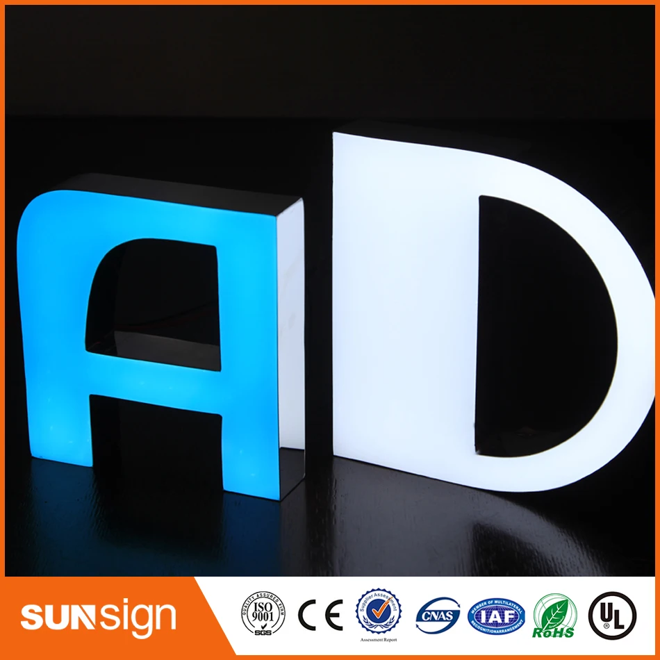 Customized Design illuminated led open signs resin alphabet letter sign