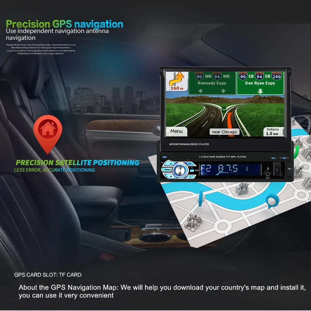 Fonwoon сенсорный экран автомобильный мультимедийный плеер gps Выдвижной Экран Авто Радио Стерео MP5 плеер Bluetooth SD AUX DVD Automotivo