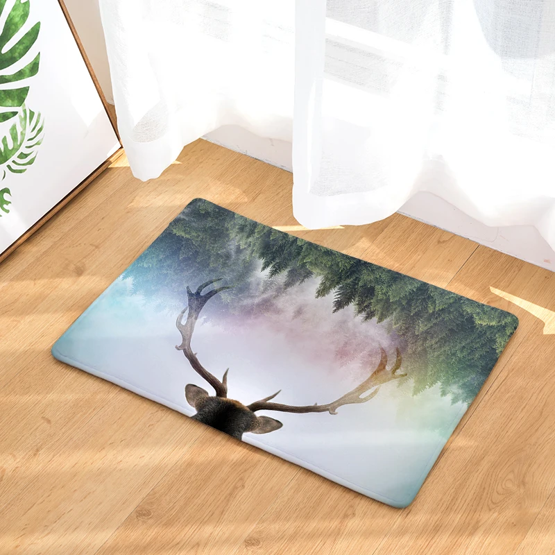 Nordic INS style printed door mat Green bear cartoon carpet plant bedroom bed covered with blanket | Дом и сад