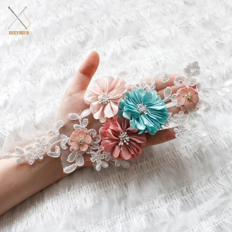 GLace Embroidered Lace Trim 3D Colorful Flowers Pearl Ribbon Fabric Handmade Sewing Craft For Costume Hat Decoration TX774 | Дом и сад