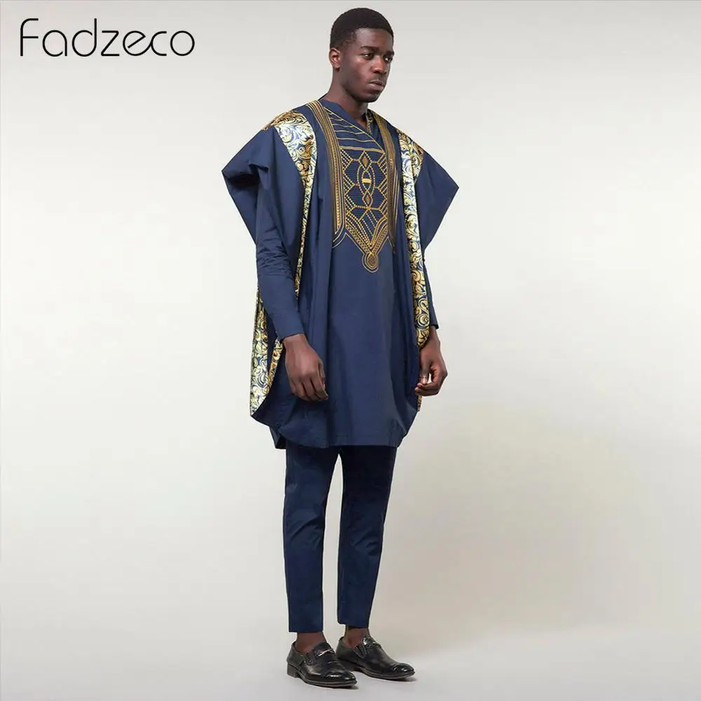 Мужская одежда Fadzeco Agbada комплект из 3 предметов в африканском стиле с принтом