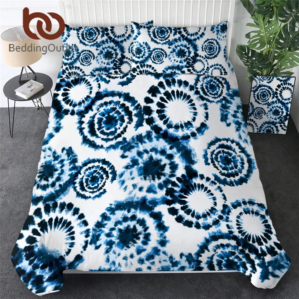 Комплект постельного белья в стиле бохо с голубой краской и наволочкой|Комплекты