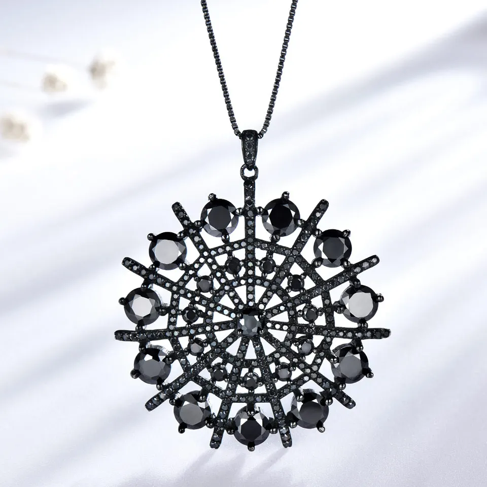 

UMCHO Hyperbole Gemstone Black Spinel Necklace Pendants Solid 925 Sterling Silver Female Jewelry For Women Gift Fine Jewelry
